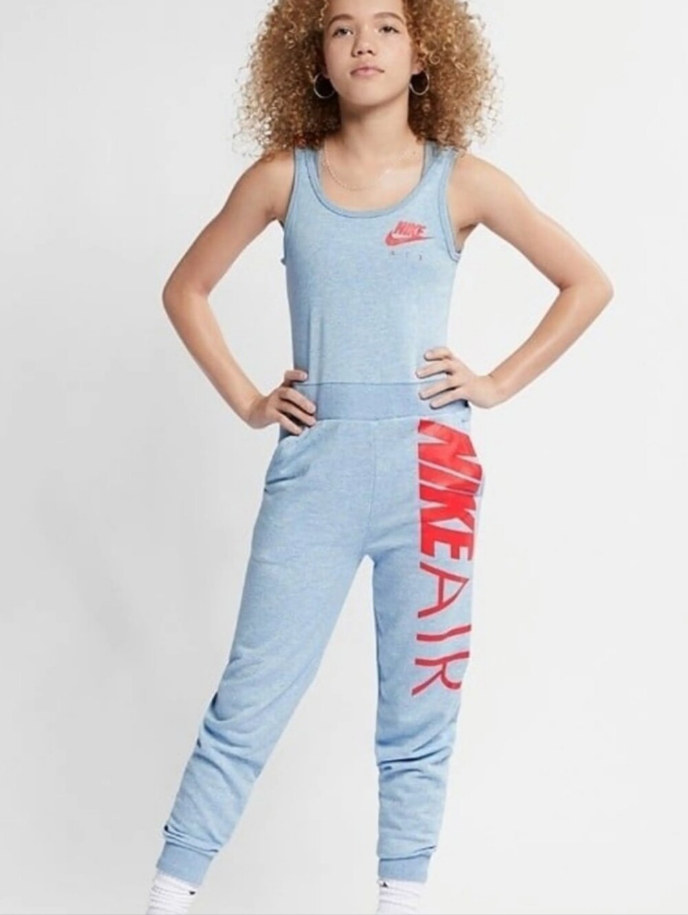 Nike Light Blue Tank Jumpsuit with Red Nike Air Accent